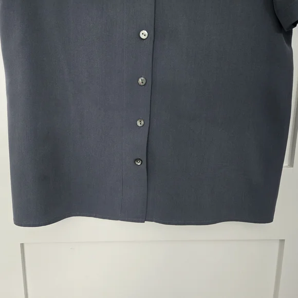 Vintage Preview Collection Blue/Grey Blouse with Cream Lace Collar 100% Silk - Picture 4 of 11